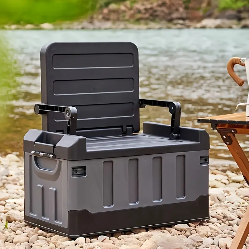 Garden Storage Box - 60L屋外用折りたたみ式PP収納ボックス、ハイキング・ガーデン用折りたたみ式収納オーガナイザー、椅子用背もたれ付き折りたたみ式収納ボックス