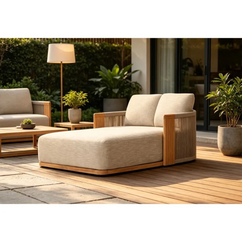 Outdoor Furniture Teak - パティオチーク製シェーズロングデイベッド耐候性屋外ベッドヴィンホームステイバルコニーレジャーガーデン家具ダブルラウンジチェア