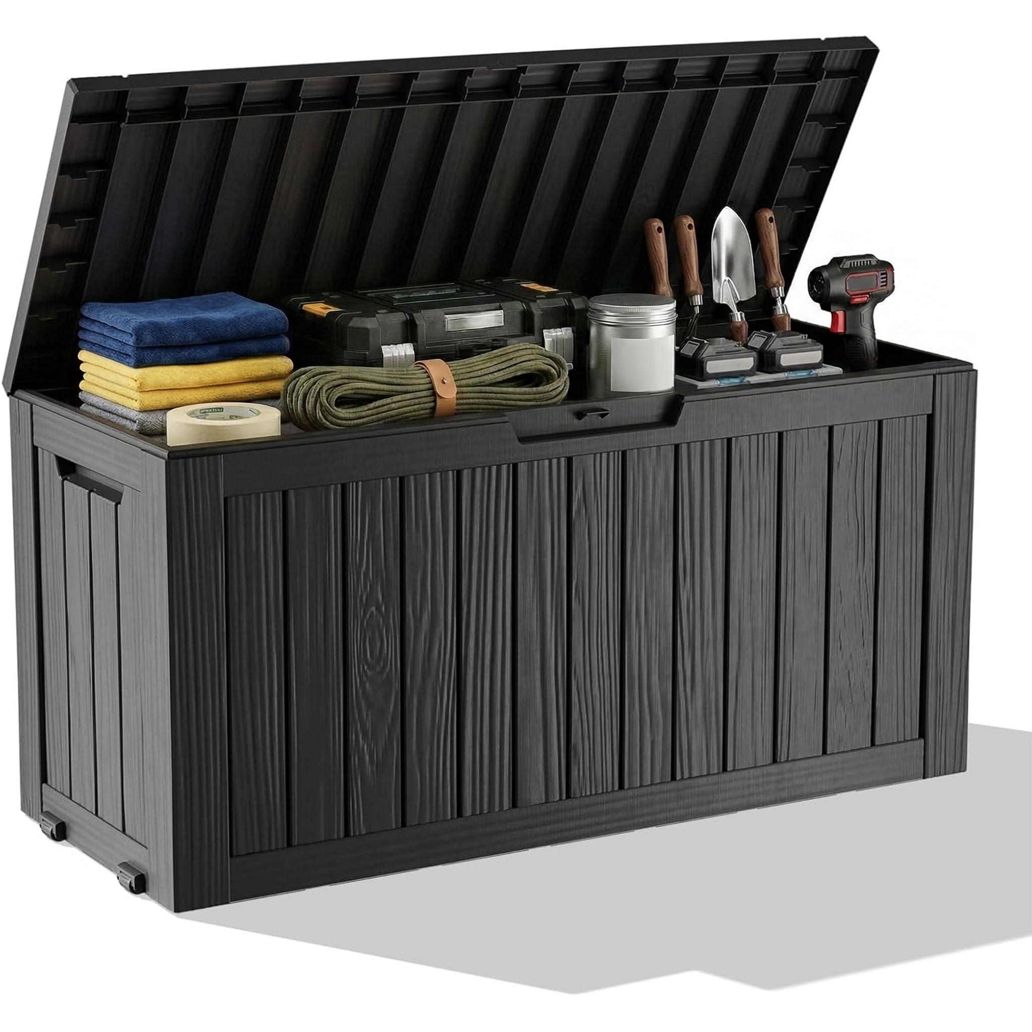 Outdoor Furniture With Storage - 屋外用防水樹脂製収納デッキボックス、ロック可能な屋外ベンチ、UV耐性のあるビン、パティオ・ポーチ用家具、プールフロート