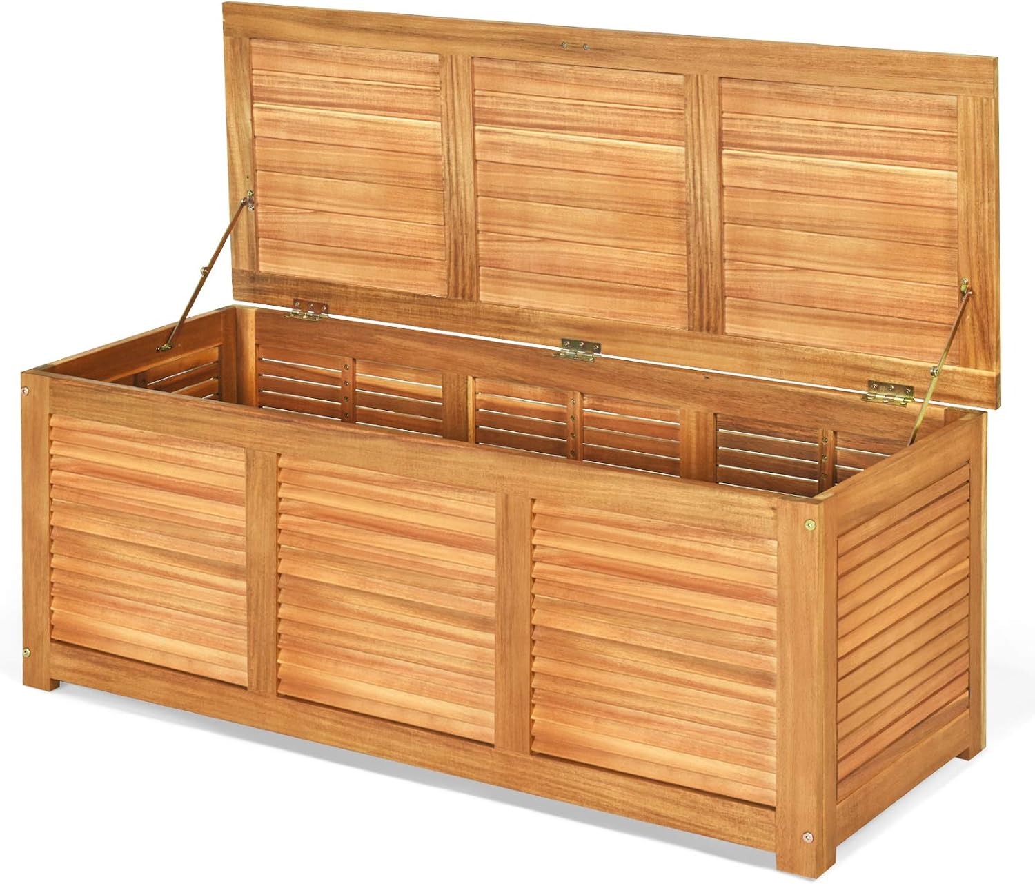 Garden Storage Box - 無垢アカシア材製デッキボックス収納ベンチ、屋外ガーデンオーガナイザーコンテナ、裏庭ポーチ用大型パティオクッションホルダー、ナチュラルブラウン、一体型