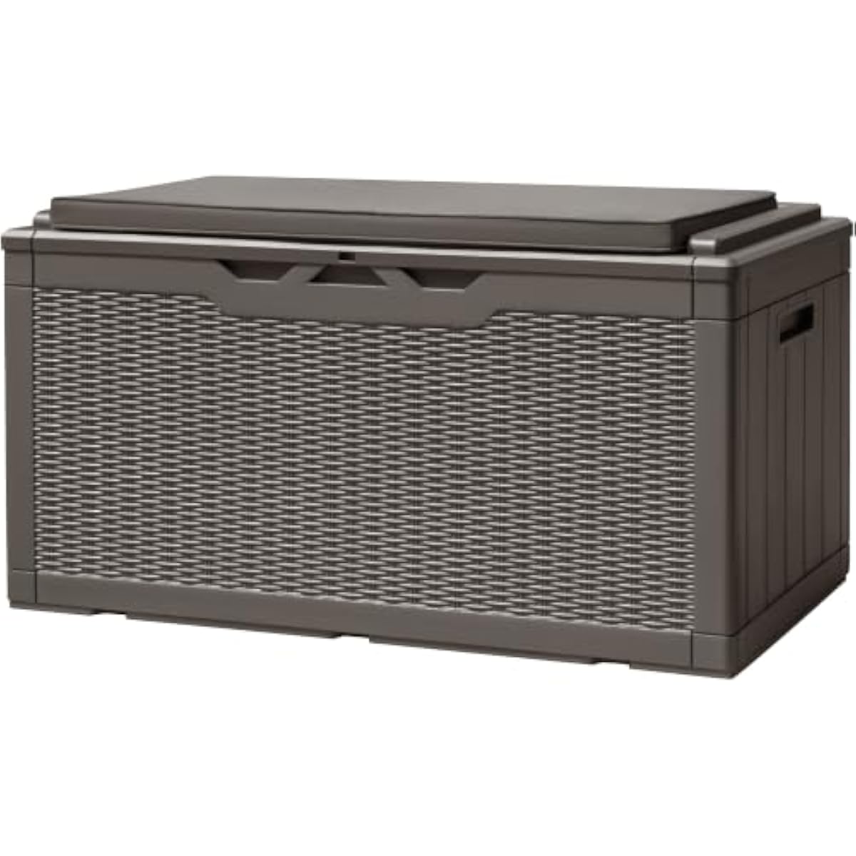 Garden Storage Box - クッション付きの100ガロン（約378リットル）の樹脂製収納ベンチ。防水加工が施され、鍵付きで、庭の道具やプール用品を屋外のパティオで保管するのに最適。