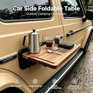 Outdoor Furniture Heavy - クイックセットアップ 車載用折りたたみ式木製テーブル 丈夫なポータブルデスク アウトドアキャンプ ピクニック SUV