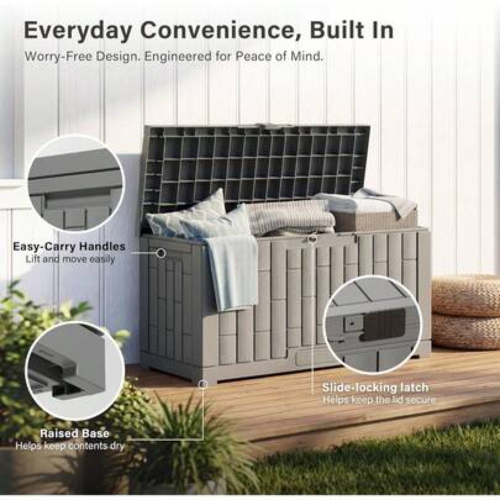 Garden Storage Box - 屋外用収納ボックス 60ガロン 防水樹脂製デッキボックス パティオクッション ガーデニングツール用 ロック可能