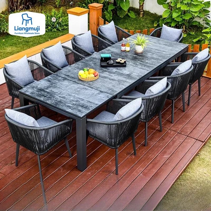 Outdoor Furniture Teak - 屋外家具ガーデン家具セット、屋外籐編みガーデンチェア、10人用テーブルと椅子セット、屋外パティオ用