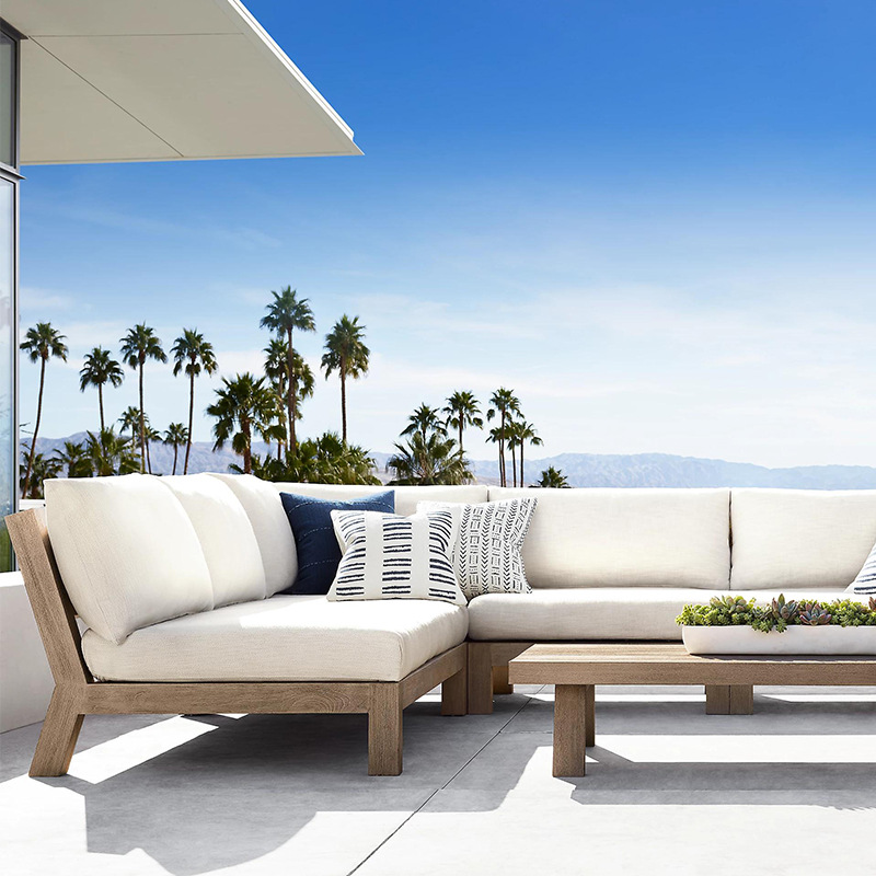Outdoor Furniture Teak - 高級防水モダンガーデン家具セット チーク材パティオセクショナルソファ 屋外用カウチ ホテル、ビーチ、公園、バルコニー用