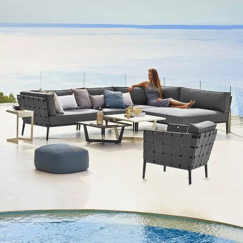 Outdoor Furniture Rattan - 屋外用ソファとコーヒーテーブルの組み合わせ、北欧風ラタンソファ、バルコニー、中庭、屋外用レジャーウェビングソファ、ミニマリスト家具