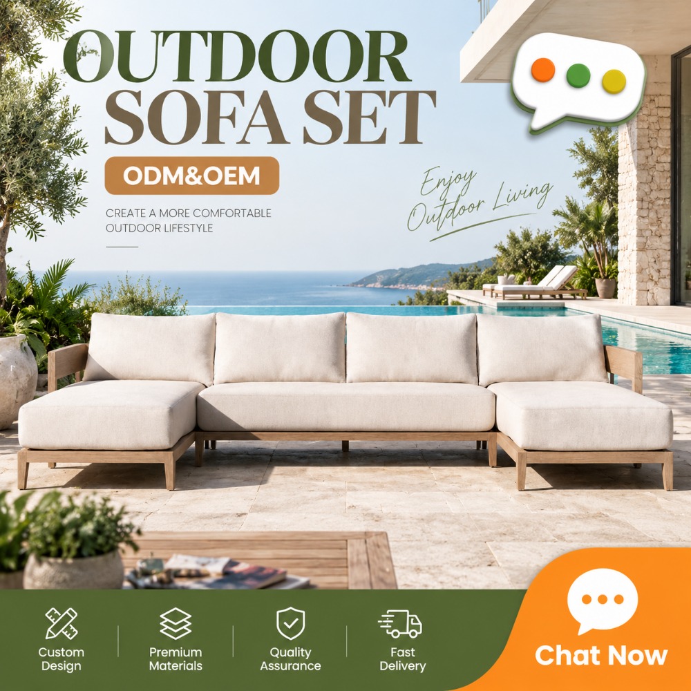 Outdoor Furniture Teak - 高級カスタムチーク製ガーデンソファセット、耐候性のある無垢材製レジャー家具、ヴィラのテラスや屋外の居住空間に最適