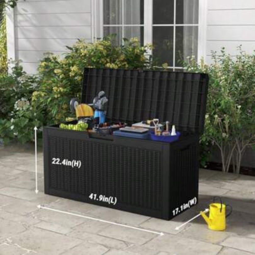Outdoor Furniture With Storage - 屋外用収納ボックス デッキボックス 防水 ラタン柄 レジン製 パティオ家具