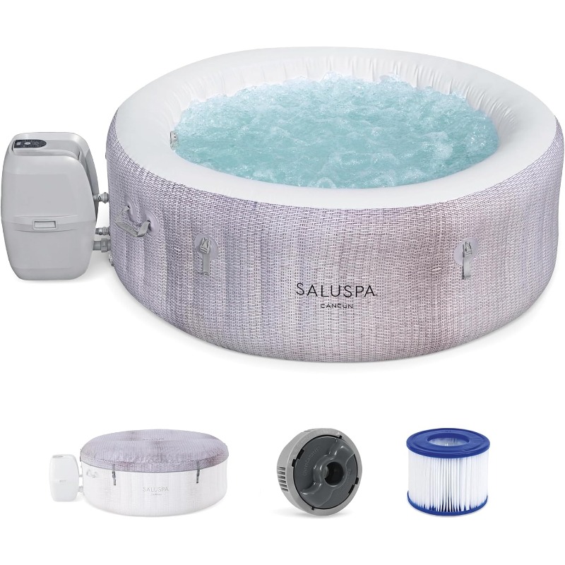 Inflatable Hot Tub - ベストウェイ サルスパ カンクン 2～4人用 インフレータブルホットタブ、丸型省エネポータブルスパ（120エアジェット搭載）、71インチ x