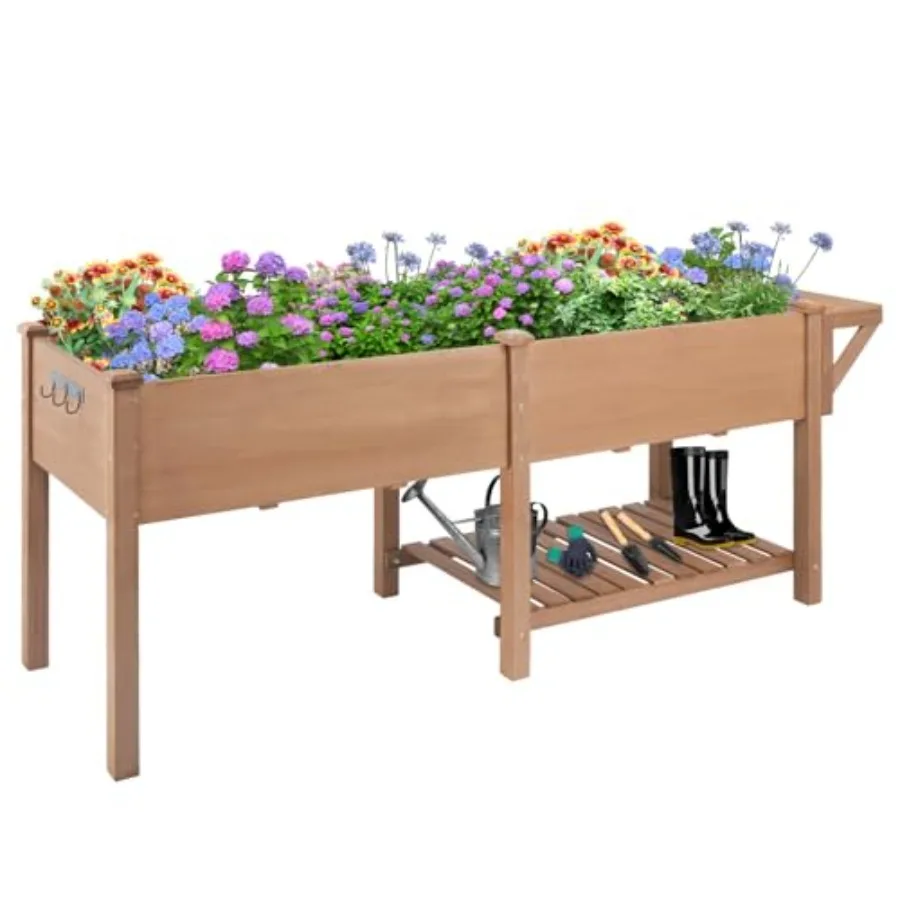 Garden Storage Box - 脚付き屋外用高床式菜園、高床式ガーデンボックス、収納棚、裏庭、パティオ、バルコニー用保護ライナー、80x23x3
