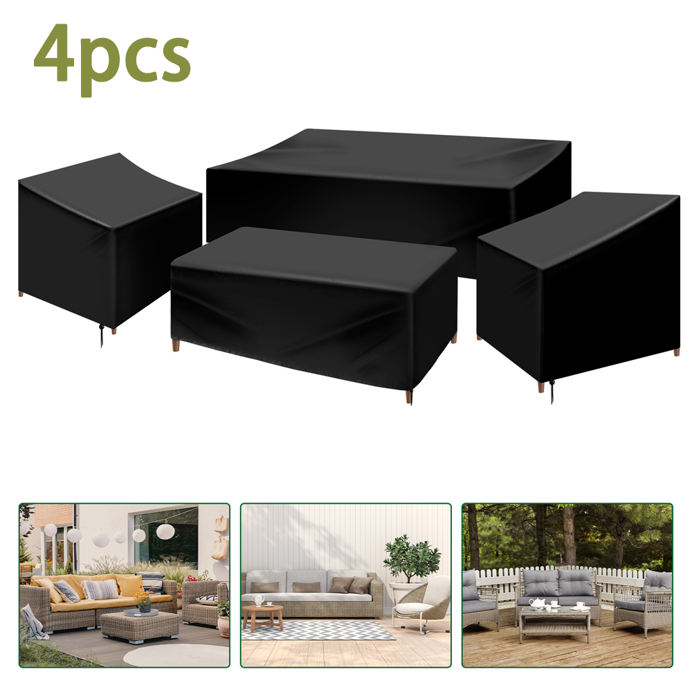 Outdoor Furniture Weatherproof - 4点セットのパティオ家具用カバー。丈夫で防水性があり、オックスフォード生地を使用。ドローストリング付きで、屋外家具を保護します。