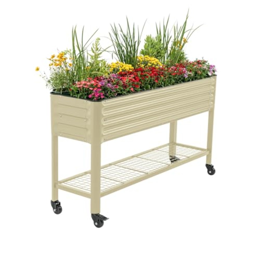 Garden Storage Box - 移動式高床式菜園、5.5フィートの屋外プランターボックス（脚と収納ラック付き）、パティオ用、耐荷重750ポンド