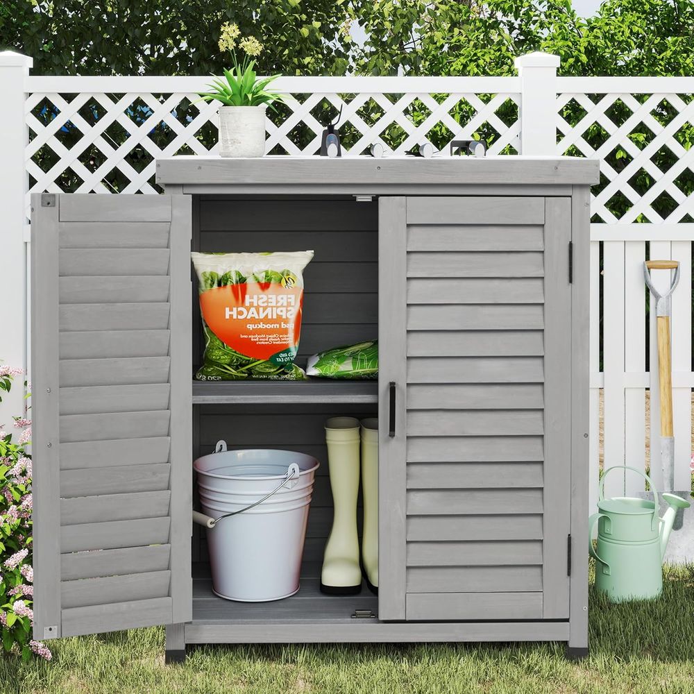 屋外収納キャビネット＆植木鉢置き台 メタルトップ木製パティオ - Outdoor Furniture With Storage のレビューと価格