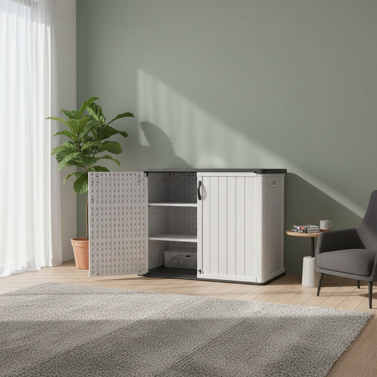 大型プラスチック製屋外収納庫、鍵付き防水ガーデンツールボック - Garden Storage Box のレビューと価格