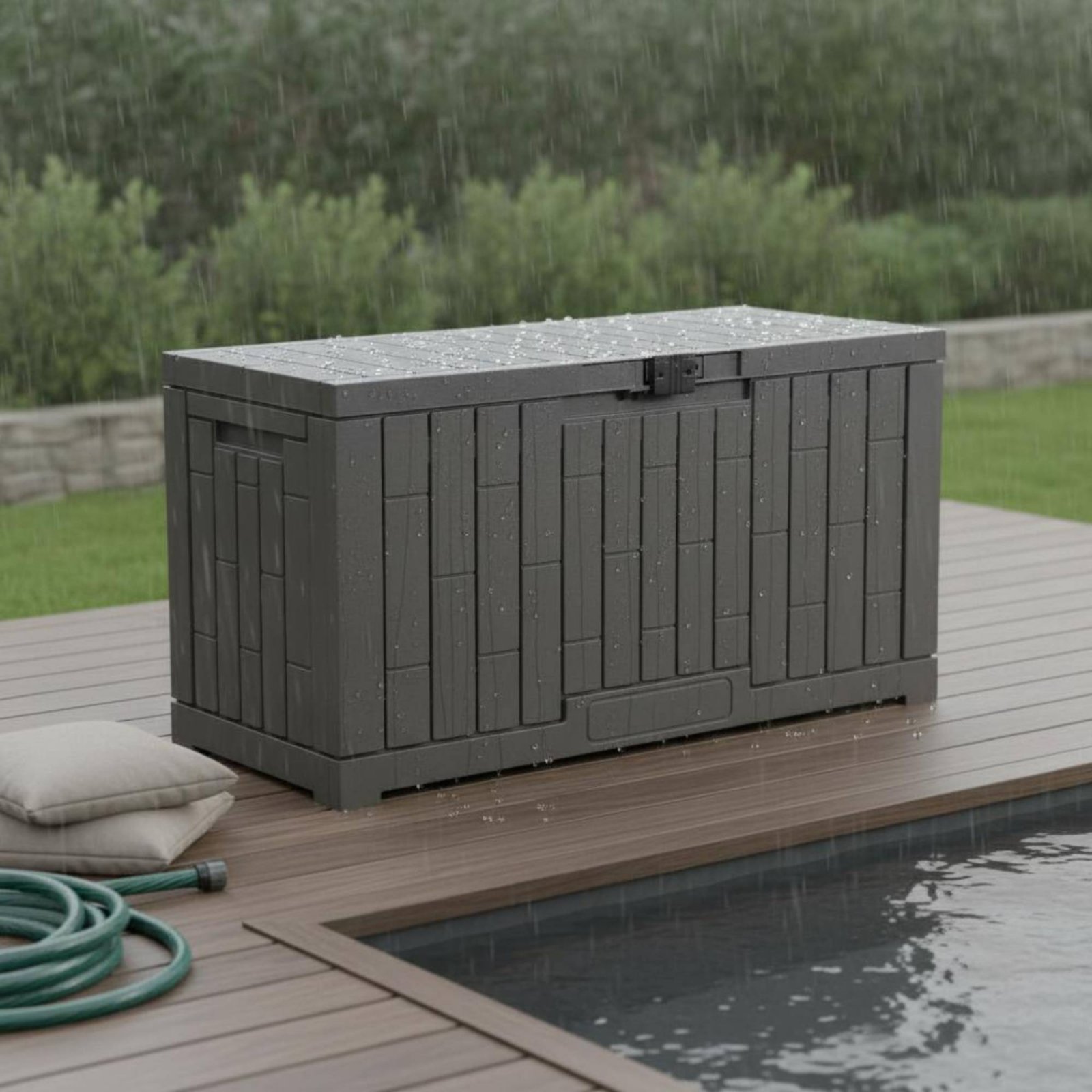 樹脂製デッキボックス 長方形屋外収納ボックス ロック付き収納 - Garden Storage Box のレビューと価格
