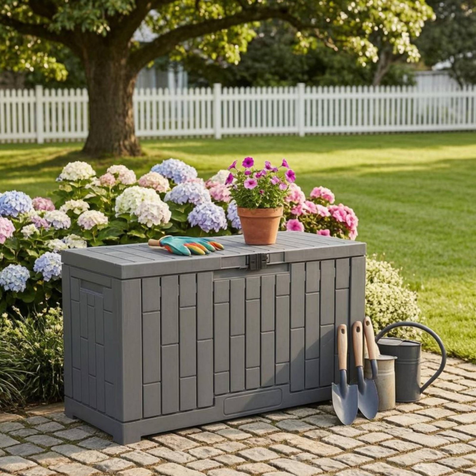 樹脂製デッキボックス 長方形屋外収納ボックス ロック付き収納 - Garden Storage Box のレビューと価格