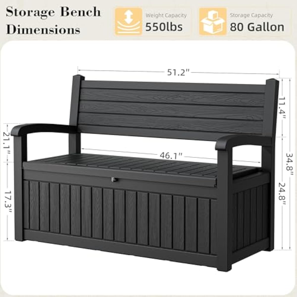 80ガロン容量の屋外収納ベンチ、防水加工の樹脂製、鍵付き、庭 - Outdoor Furniture With Storage のレビューと価格