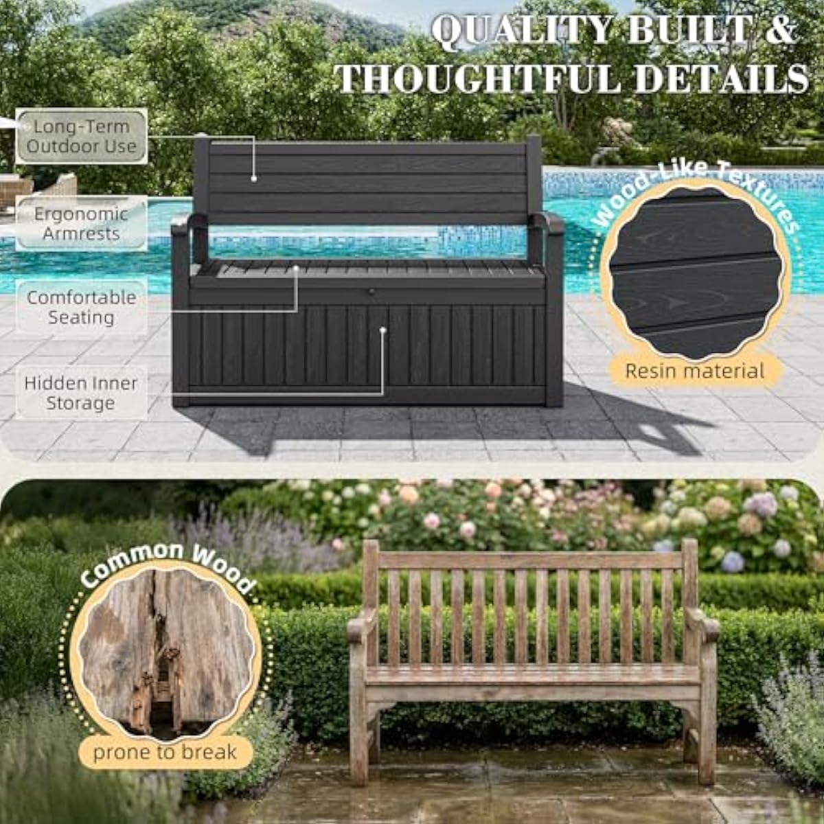 80ガロン容量の屋外収納ベンチ、防水加工の樹脂製、鍵付き、庭 - Outdoor Furniture With Storage のレビューと価格