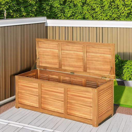 無垢アカシア材製デッキボックス収納ベンチ、屋外ガーデンオーガ - Garden Storage Box のレビューと価格