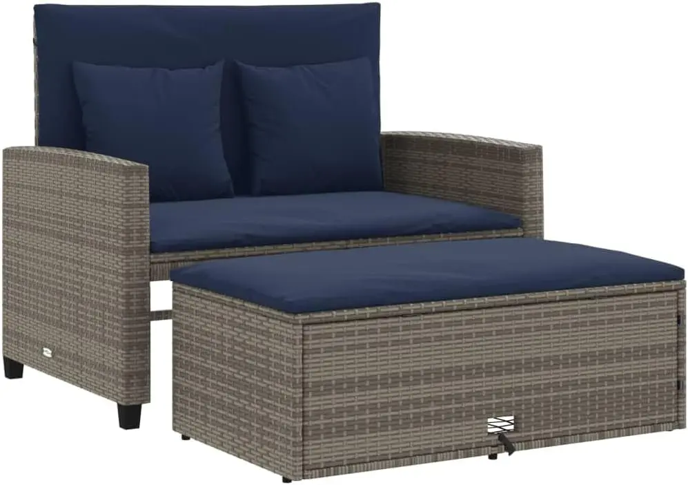 グレーとネイビーブルーのPEラタン製コンバーチブルガーデンソ - Outdoor Furniture Rattan のレビューと価格