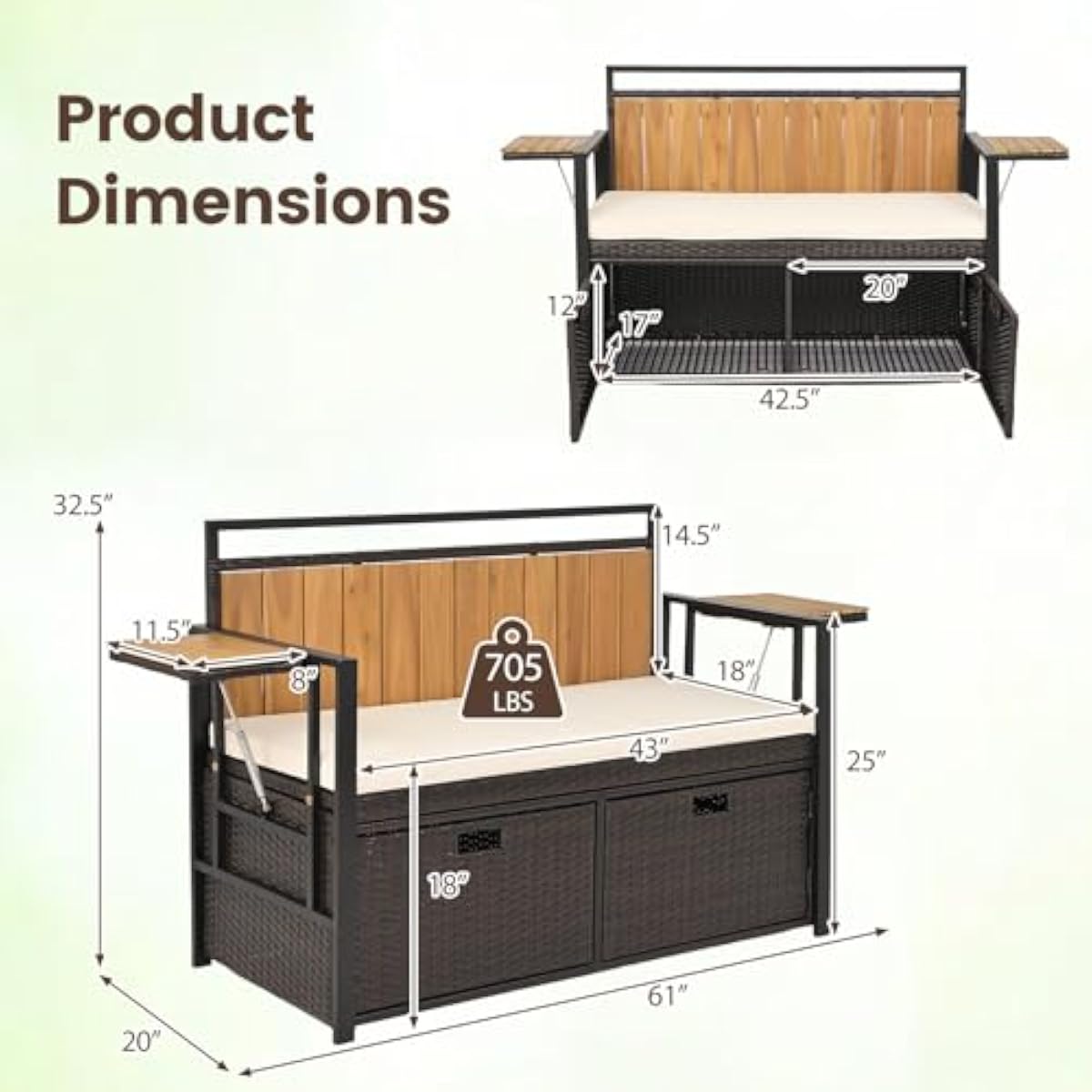 屋外用収納ベンチ、折りたたみ式サイドテーブル2台とクッション - Garden Storage Box のレビューと価格