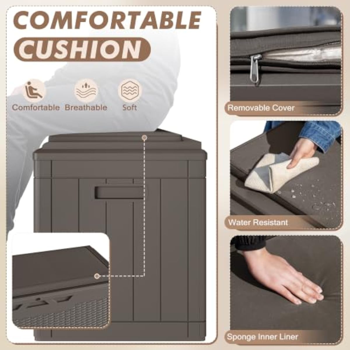 クッション付きの100ガロン（約378リットル）の樹脂製収納 - Garden Storage Box のレビューと価格