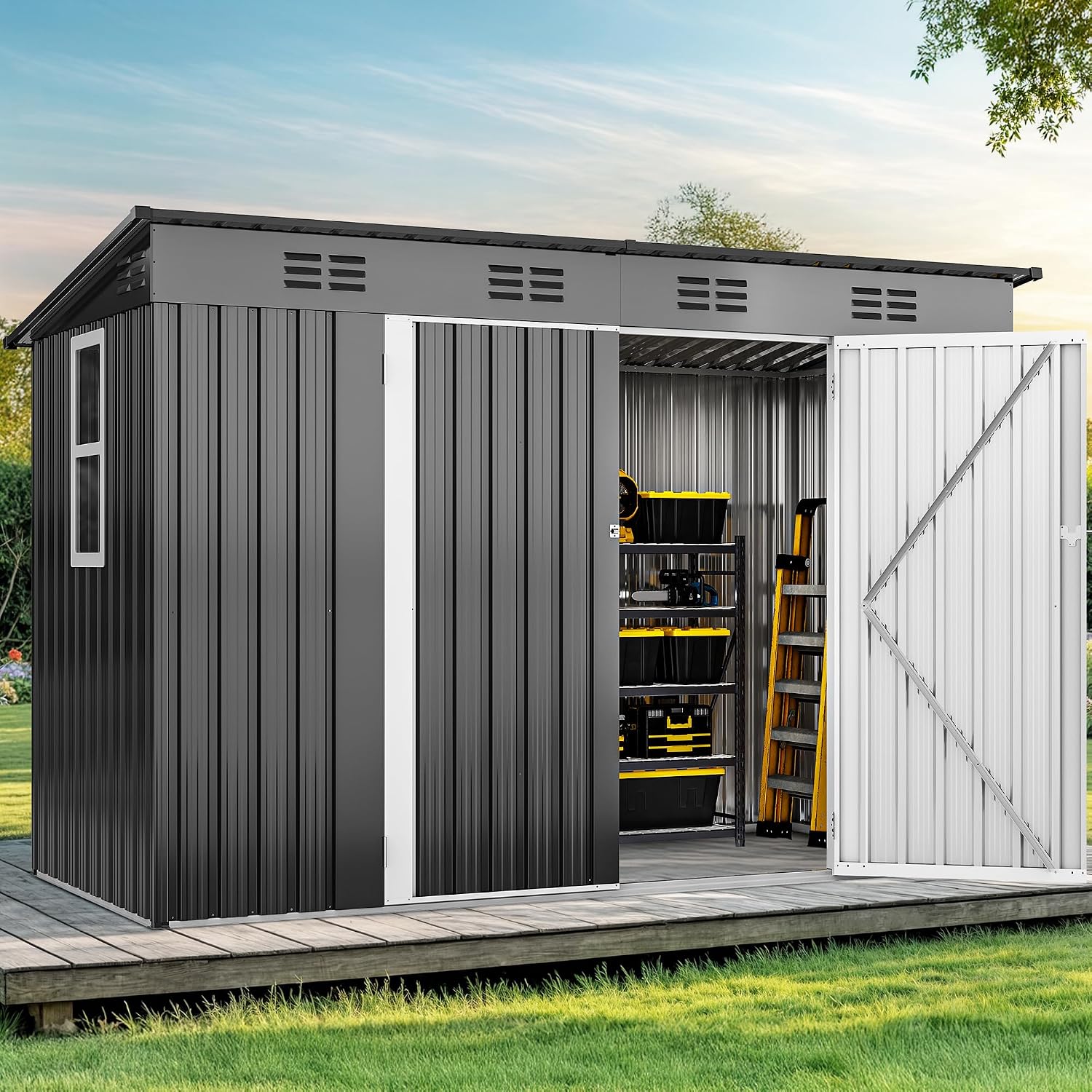 9フィート x 4フィートの屋外収納庫（窓付き、ロック可能な - Outdoor Furniture With Storage のレビューと価格