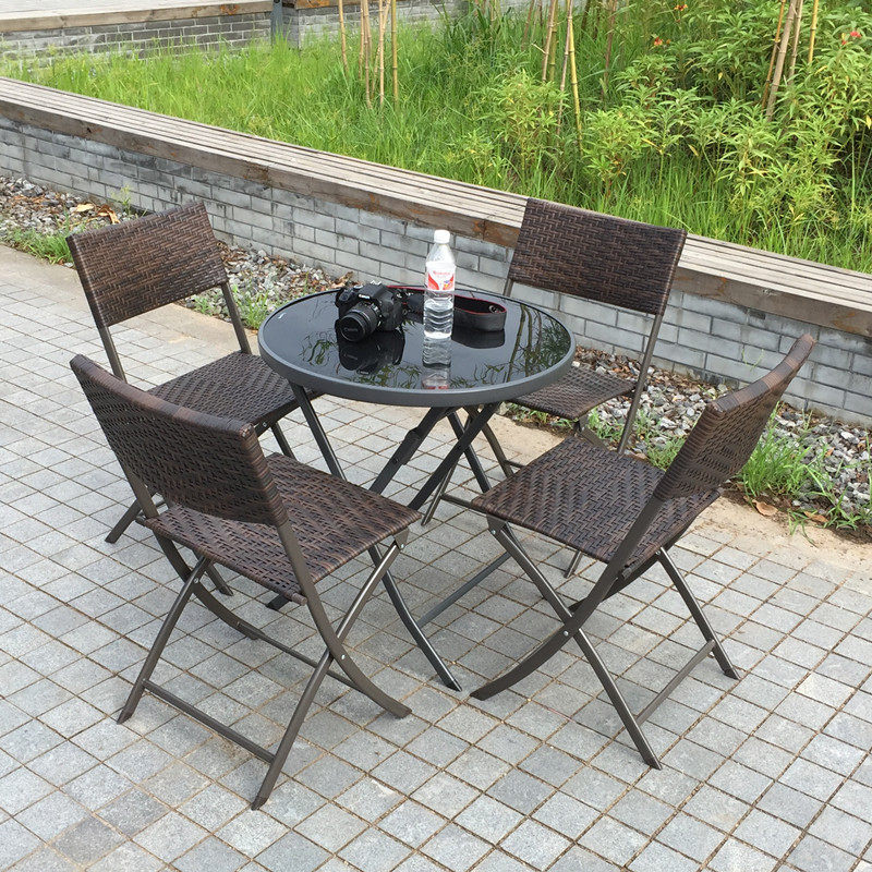 折りたたみ式屋外ガーデンセット ラタンチェア 小型コーヒーテ - Outdoor Furniture Rattan のレビューと価格