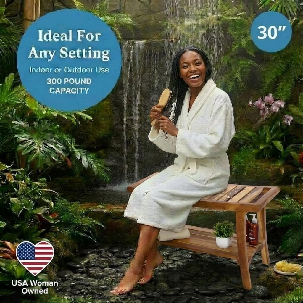 チーク材のシャワーベンチ、スパバスシャワー用スツール、収納棚 - Outdoor Furniture Teak のレビューと価格