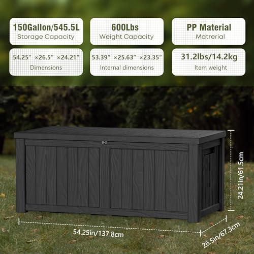 150ガロンのロック可能な樹脂製デッキボックス、防水・UV耐 - Garden Storage Box のレビューと価格