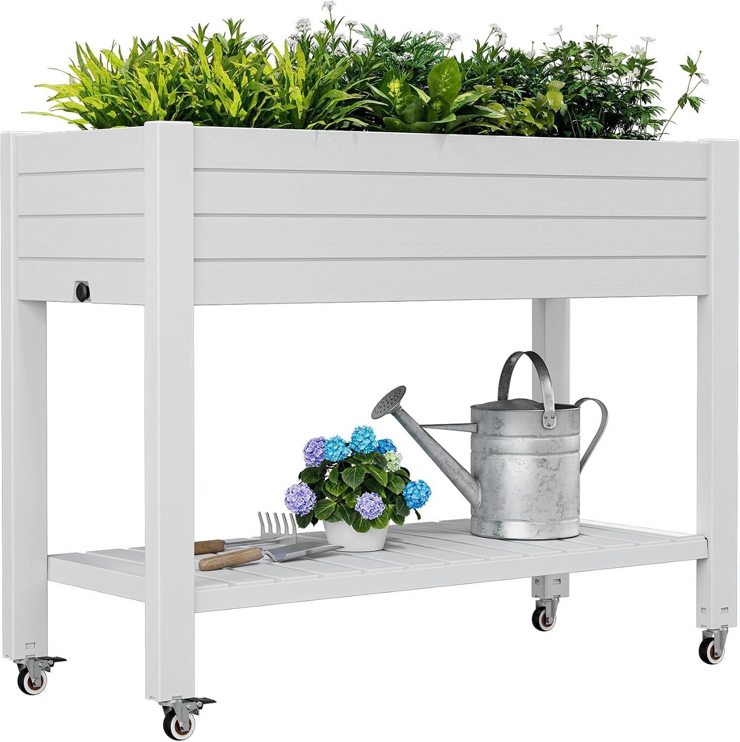 高さ33.7インチの移動式高床式菜園、ロック可能な車輪付き、 - Garden Storage Box のレビューと価格