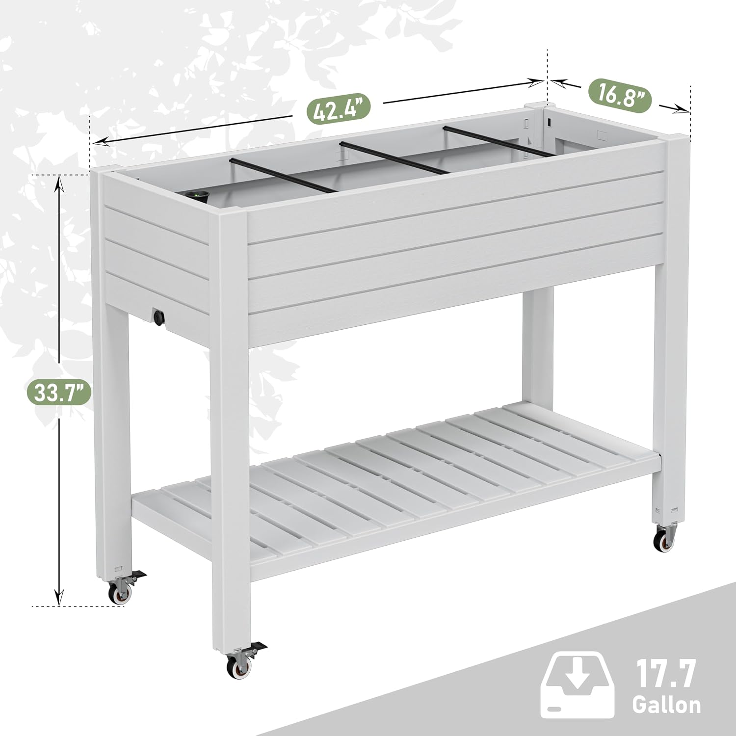 高さ33.7インチの移動式高床式菜園、ロック可能な車輪付き、 - Garden Storage Box のレビューと価格