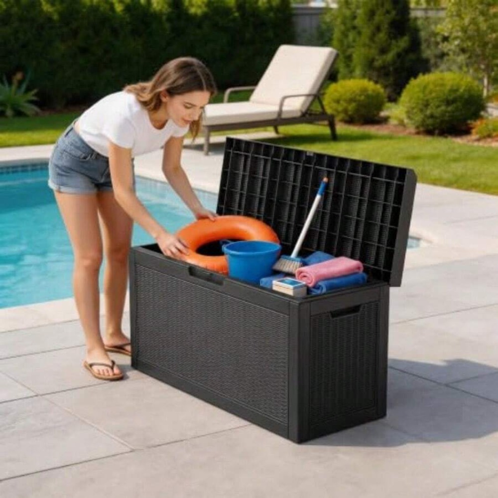 屋外用収納ボックス デッキボックス 防水 ラタン柄 レジン製 - Outdoor Furniture With Storage のレビューと価格