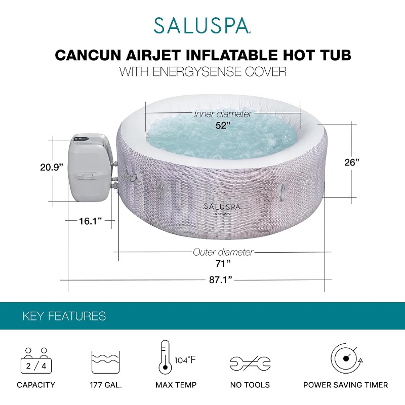 ベストウェイ サルスパ カンクン 2～4人用 インフレータブ - Inflatable Hot Tub のレビューと価格