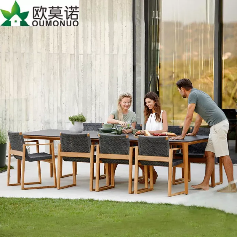 屋外ラタンチークダイニングセット 1テーブル6脚 抗菌木材  - Outdoor Furniture Teak のレビューと価格