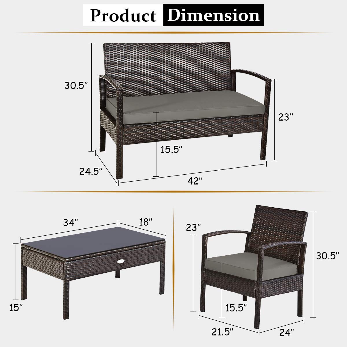 屋外用籐製家具セット4点（ガラステーブルとクッション付き）、 - Outdoor Furniture Rattan のレビューと価格