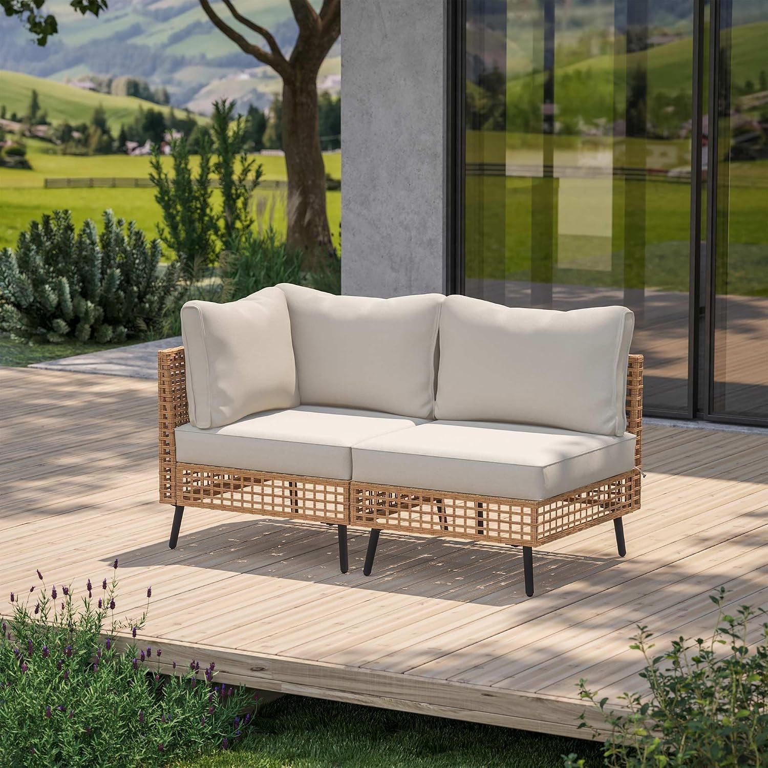 屋外用PE製ウィッカーパティオ家具セット 2ピース 全天候型 - Outdoor Furniture Rattan のレビューと価格