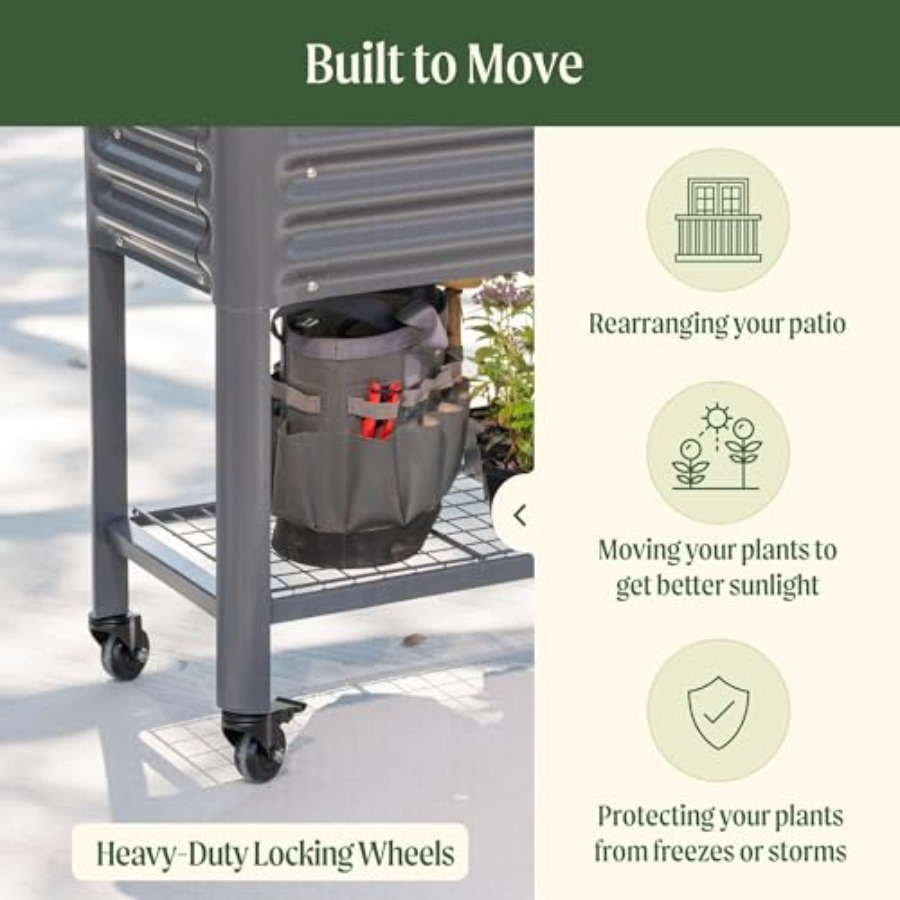 移動式高床式菜園、5.5フィートの屋外プランターボックス（脚 - Garden Storage Box のレビューと価格